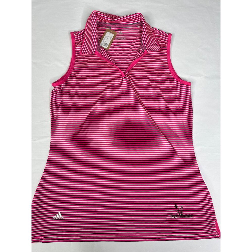 Adidas Womens Small Pink Sleeveless V Neck Stripe Golf Top Eagle Mountain New